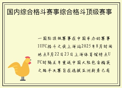 国内综合格斗赛事综合格斗顶级赛事